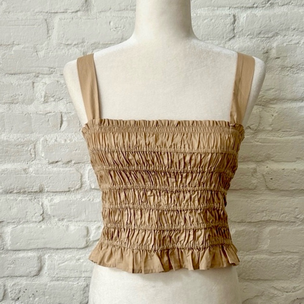 NWT J.Crew Fully Ruched Seersucker Wide Strap Neutral Tan Tube Top